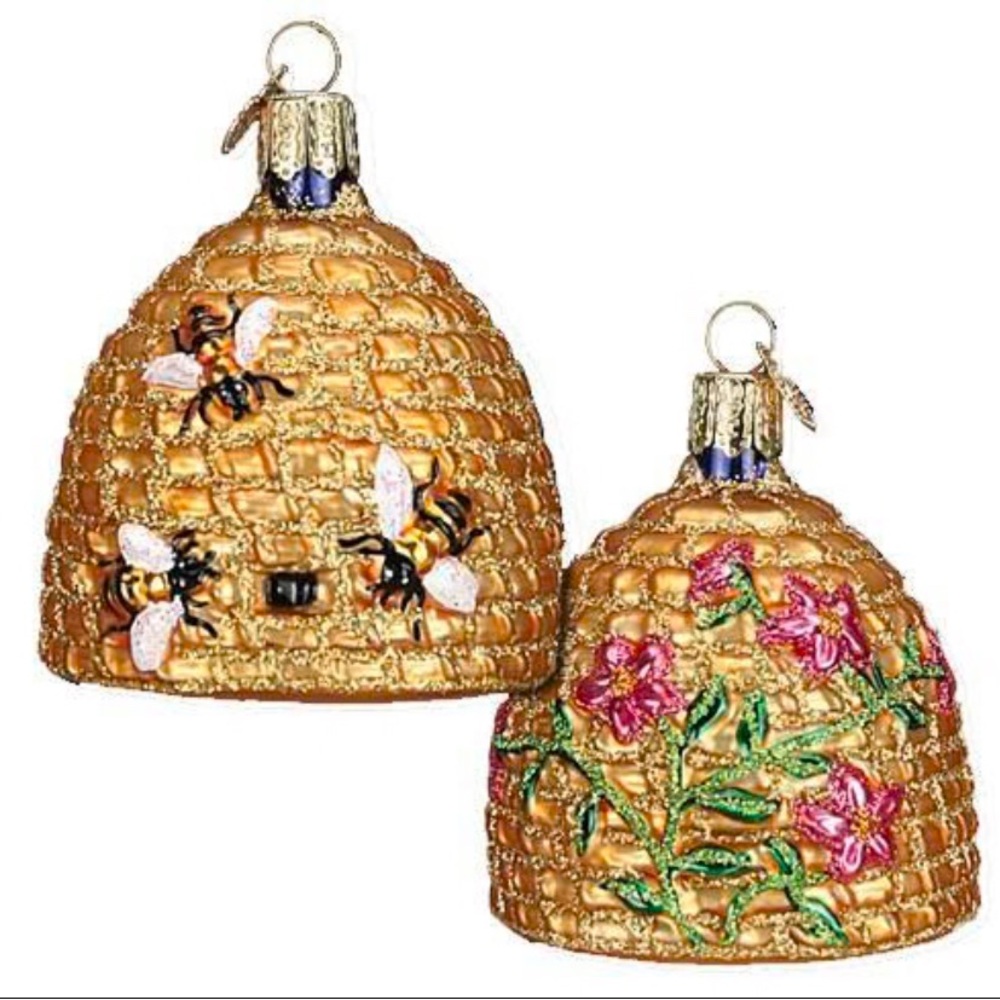 Old World Christmas Glass BEE SKEP Glass Ornament with dangle tag New Open Box